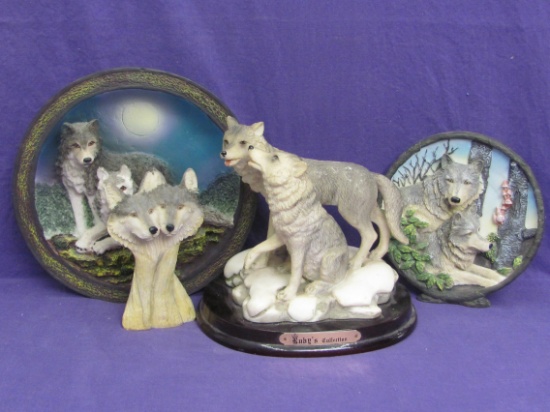 4 Resin Figurines or Wall Plaques – Pairs of Wolves – Largest is about 7 1/2” in diameter