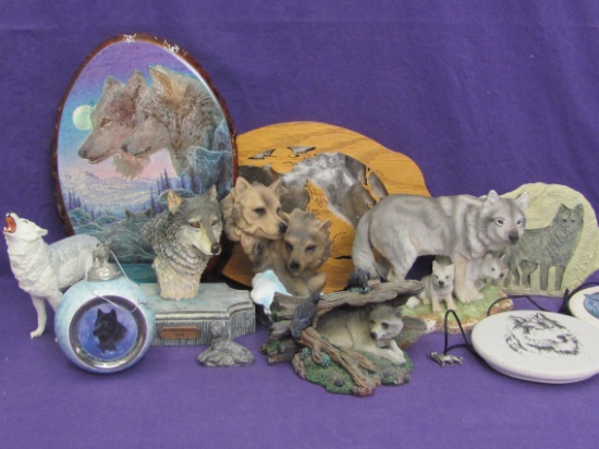 Mixed Lot of Wolf Items & Decor – Porcelain Figurine – Pendant – Resin Figures & more