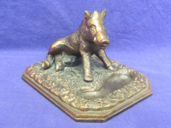 Metal Pin Tray with Wild Boar – 4 1/8” x 3 3/8” - Good condition, Age Unknown