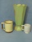 3 pcs Frankoma Pottery G 4 Vase – Octagonal – Prairie Sage – 6 3/4” Tall – C5 Mug, 1C Demitasse