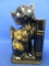 Vintage Black Cat Bookend – Glazed Red Clay3 1/4” L x 5” T x 2” Deep – Japan