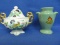 2 Vintage Small Porcelain & Pottery Vessels: Japan Sugar Bowl w/ Phoenix & Winnipeg Vase- Both Appx