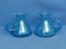 2 Blown Glass Candle Holders? Finger Grip – Pretty Blue Color – 3 1/2” tall