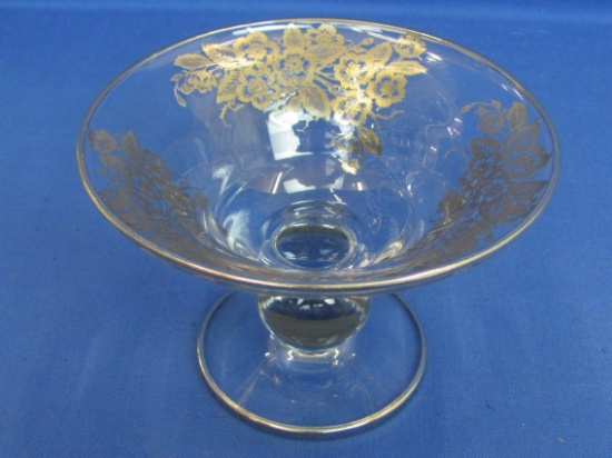 Glass Compote w Silver Overlay – Blossom Time by Silver City – 6 1/4” in diameter