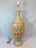 Vintage/Retro Ceramic(?) Table Lamp – Teal w/ browns/orange - “Fortune Lamp Co. 1959” - No shade or