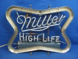 Vintage Neon Sign “Miller High Life” Beer – Works – Measures 21 3/4” x 16 1/4”
