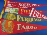 5 Vintage Felt Pennants – North Pole Alaska, Eileson SFB Alaska big & Small, Faribault, Minn & Fargo