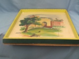 Scenic City Park & Buildings Water Color Painting Picture #1899 – Wood Frame – Signed Artist Harris