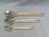 True Craft Crescent Wrenches (3) – 6” - 8” - 10” - Japan – Light Wear – Good Condition