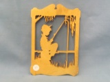 Boy Fishing Wood Cut Out – Homemade D. Branders Roseau MN – 5 ¾ x 8 ½ Inches