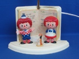 Vintage Plastic Nursery Lamp w Raggedy Ann & Andy – By Dolly Toy Co – 11 1/2” tall to top of socket