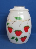 Vintage Glass Cookie Jar by Bartlett Collins – White with Strawberry Design – 9 1/2” tall