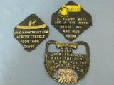 3 Vintage Cast Metal Trivets with sayings on them 5” , 5 1/2” & 6” T