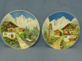 Two 9” Raised Relief Swiss Chalet Scene Plates – Made in Western Germany – 3831 & 3832