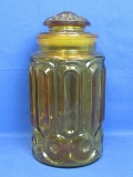 Moon & Stars Flour Canister w Lid – By Smith Glass in Amber – 11” tall