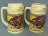 2 1989 Canterbury Cup Ceramic Beer Steins Listing Winners 1985-1988 & Drawing of 1988 Finish – 6 1/2