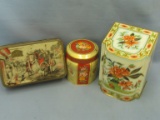 3 Vintage Tins:”Ye Old Inn”, Floral Scribbans Kemp, & Oriental Style Designed by Daher LI NY Made in