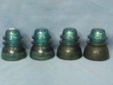 4 Vintage Blue Glass Insulators – Hemmingray 42  Made in USA – Fang Drip Points