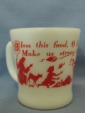 Vintage Fire King Anchor Hocking Glass Prayer Mug :Bless this Food... In Red – 3 1/4” T