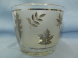 Vintage Frosted Gold leaf decorated Libbey Ice Bucket  - Appx 4 3/4” T x 5 3/4” DIA – Glass