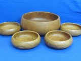 Teak Wood Bowl Set – Large Bowl is 10” & 4 smaller bowls are 5 1/2” - Made in Thailand