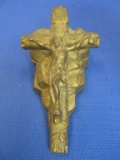 Vintage Religious Crucifix Desk Sculpture – Gold Finished Cast Metal – Made in USA 4” L x 2 1/2” W x