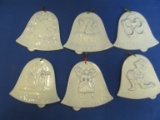 6 Double-Sided Bell Shape X-Mas Ornaments – Porcelain – The 12 Days of Christmas – Each 4” L x 4 1/2