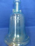 Light Blue Glass Liberty Bell Bottle 9” T x 6” DIA Base – Bottom unmarked