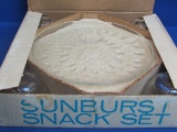 8 Piece Sunburst Snack Set by Indiana Glass – 4 Cups – 4 9” Plates – In Original Box