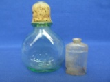2 Vintage Glass Bottles 1849 w/ Cork 4” T & 2” T Clear Glass Perfume? Bottle (looks dug)