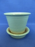 Vintage Specked Turquoise Planter w/ Attached saucer & Weep Hole 4” T x 4 1/4” DIA – Marked