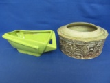 2 Vintage Planters: Artisanal Pottery  Sides have Strata of Clays & Mc Coy? Green Speckled MCM