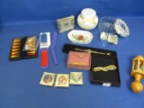 12 Items: Costume Jewelry, Watch & Clock, Trinket Boxes, Pot Potpourri Container, Pin Dish. Mini Bac