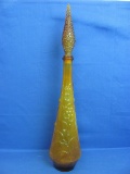 Vintage Amber Glass Decanter – Embossed Floral & Leaf Design – Made in Italy – 22 1/2” tall