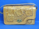 Interesting Vintage Tooled Leather Purse – Many Flaps & Compartments – 8 1/2” wide
