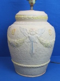Red Wing Pottery Cherub Vase Lamp – Embossed Swag & Angels – 26” to top of finial