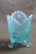 Opalescent Mosser Glass 3 Legged Vase Eye Winker Blue 6