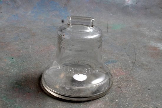 Large Glass Vintage Liberty Bell Bank 4 1/4" Tall x 4" Diameter