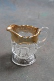 Antique Depression  EAPG Clear Glass Creamer with Gold Rim Top