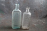 (2) Antique Medicine Bottles S.F. Baker Keokuk IA Aqua Color & U.S.L.A. Co. B4