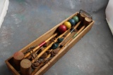 Antique Indoor Croquet Set in Dovetailed Wooden Box