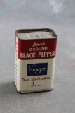 Vintage Kroger Pure Ground Black Pepper Spice Tin Red/White & Blue Graphics