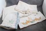 3 Vintage Feed Sack Pillow Cases + 2 Embroidered Pillow Cases