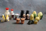 9 Vintage Sets of Figural Salt & Pepper Shakers MONKS, PELICANS, TRAINS,