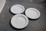 3 Vintage Enamelware White with Blue Border Plates 8 1/2