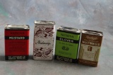 4 Vintage Spice Tins WATKINS Cloves & Mustard RALEIGH Nutmeg & Nutmeg