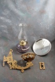 Antique Hanging Stover Mfg. Ideal Oil Lamp Bracket w/Reflector & Brass Wall Bracket