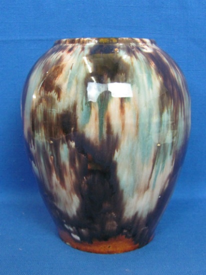Vintage Pottery Vase – Glossy Glaze in Browns & Blues – 6” tall – Has shoulder ridge on inside