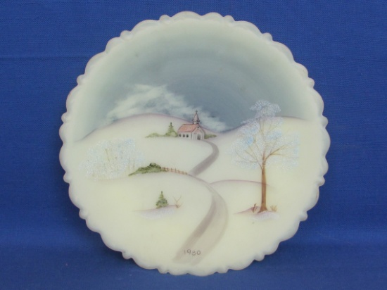 Princess House Collector's Edition Plate by Fenton – Hand Painted Winter Scene – 8” in diameter