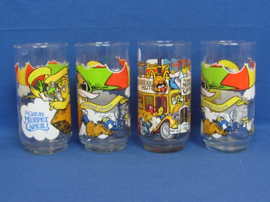 Set of 4 – The Great Muppet Caper – Glass Tumblers from McDonald's – 1981 – 5 5/8” tall